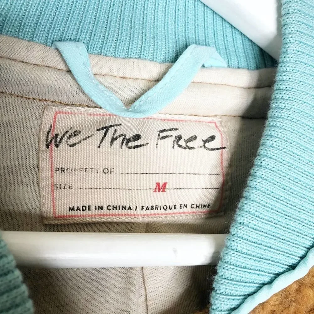 FREE PEOPLE We The Free Brown Sherpa Jacket with Aqua Trim - Size M - Picture 5 of 8